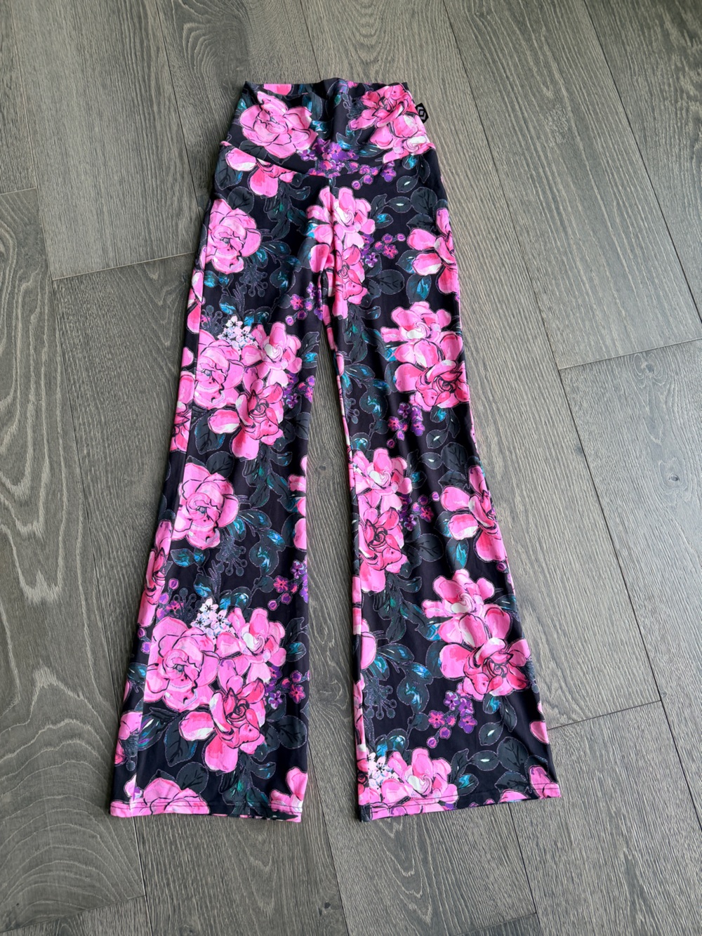 Exotica Pink Floral Soft to Touch High Waisted Bootleg Flare Pant Size Small